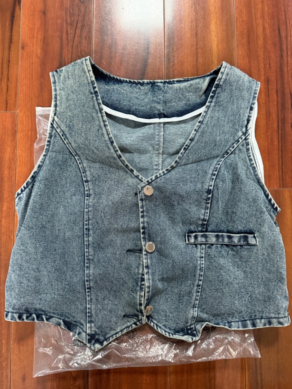 Women’s Vintage-Inspired Washed Denim Vest - medium